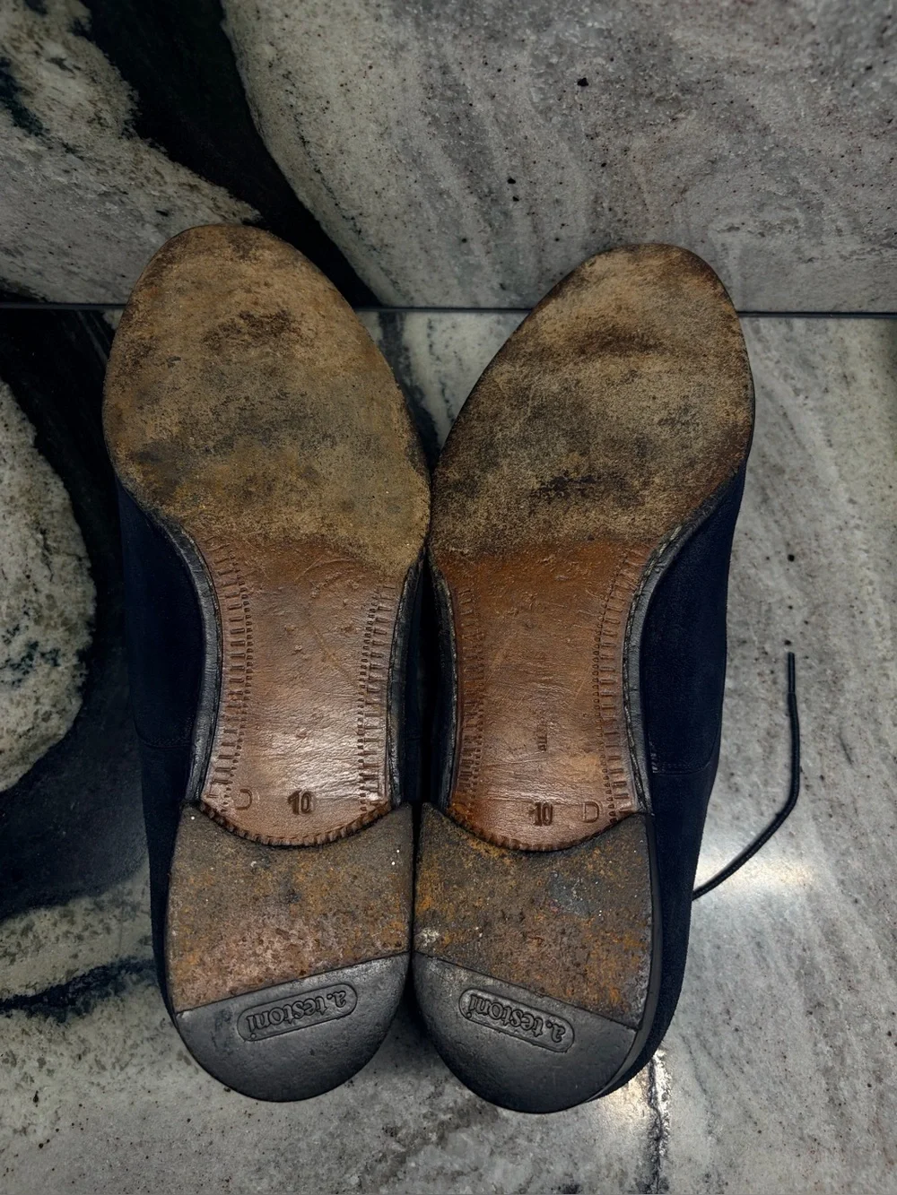 Vintage A. Testoni Black Suede Cap Toe Oxfords Italy 10 D Bologna